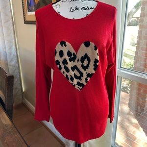 Red Sweater with Animal Print Heart  - NWOT